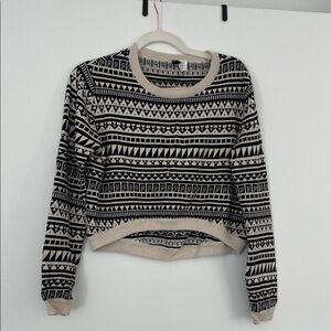 H&M Black and Cream Geometric Crewneck Sweater